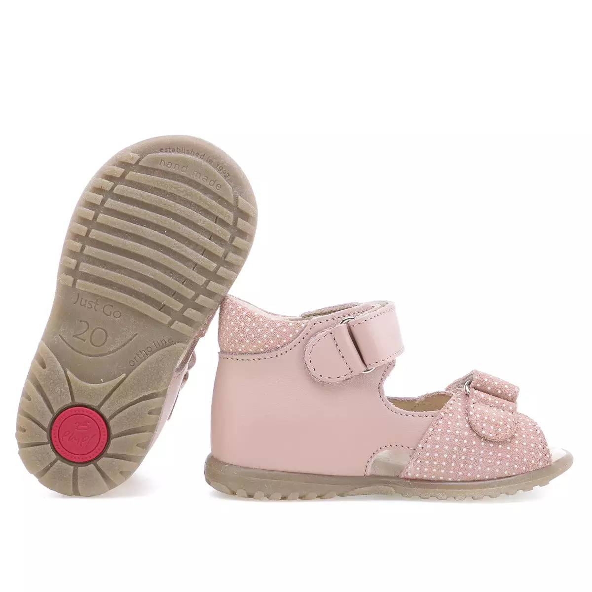 (2431B-6) Emel pink polka dots velcro Sandals