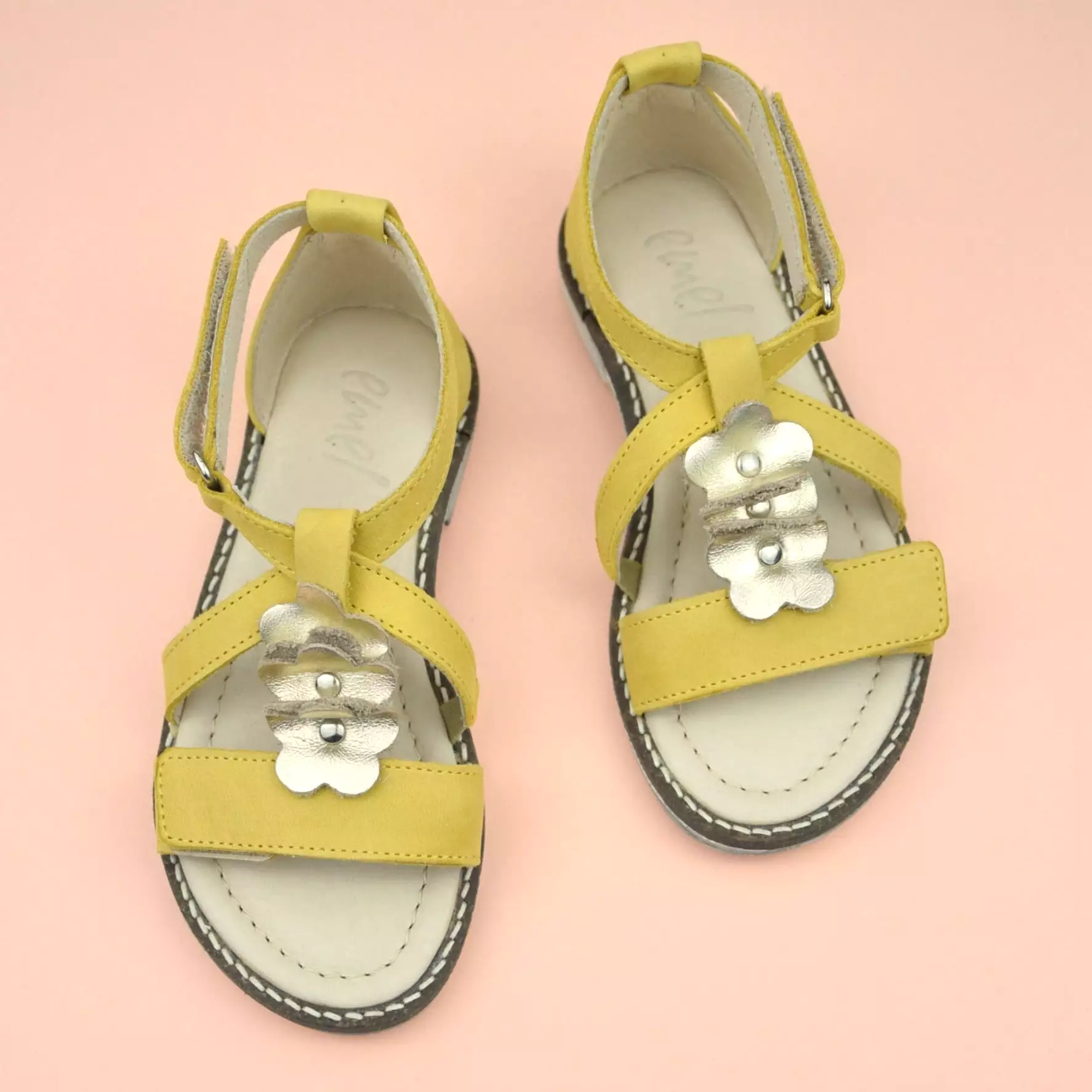 (2577-4) Emel velcro sandals  yellow flowers