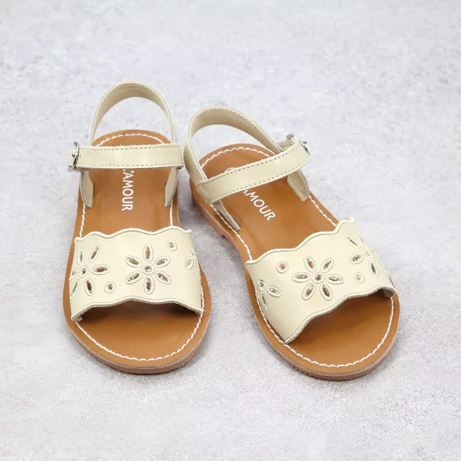 Augusta Girls Embroidered Open Toe Leather Sandal