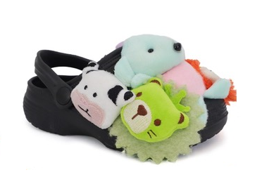 AVA02 - BLACK KIDS STUFFED ANIMAL SANDALS