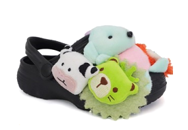 AVA02 - BLACK KIDS STUFFED ANIMAL SANDALS