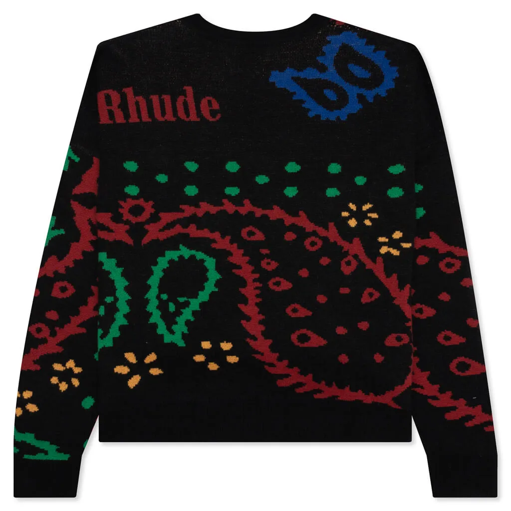 Bandana Knit Crewneck - Black/Red