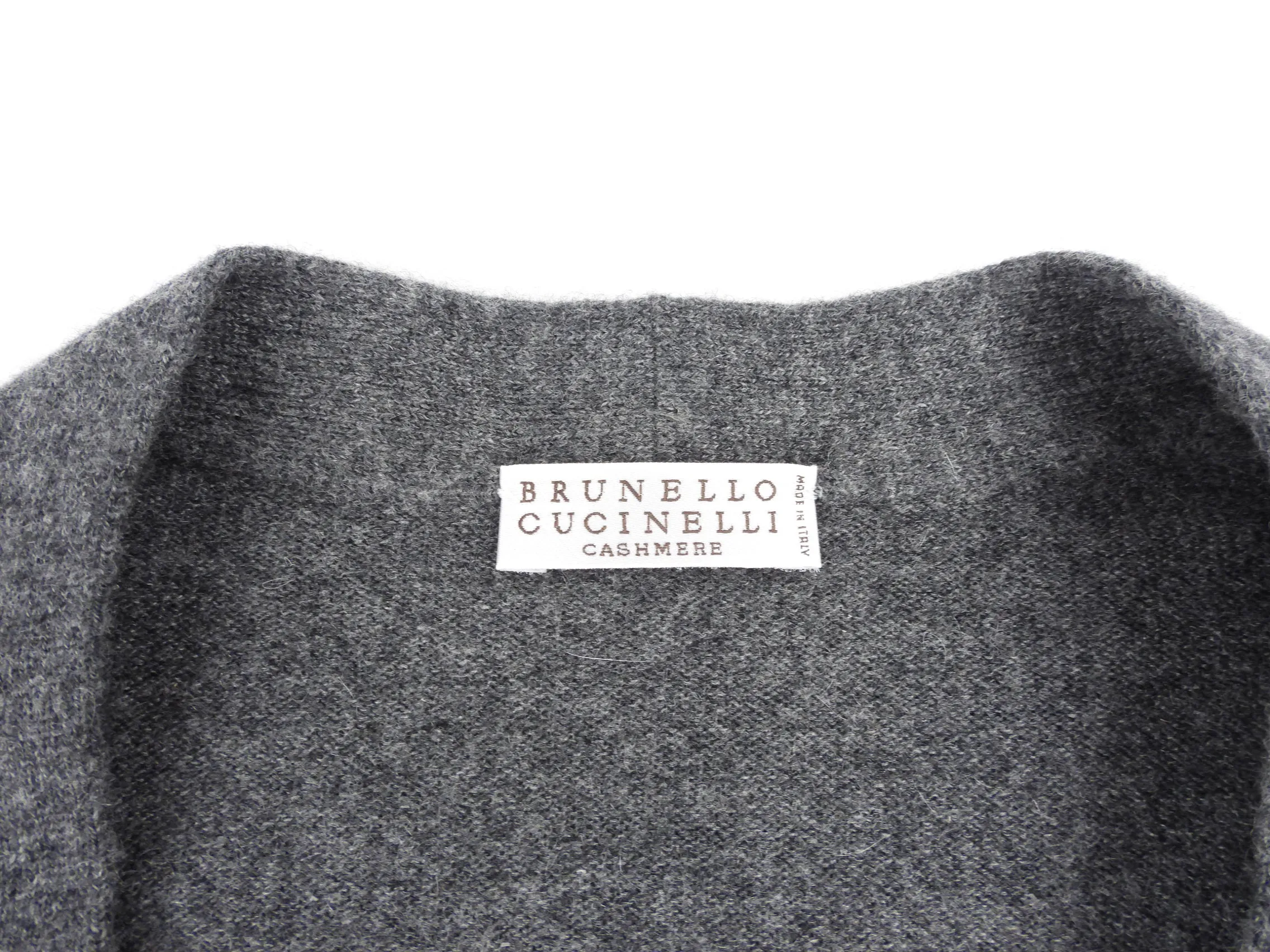 Brunello Cucinelli Heather Grey Cashmere Knit Monili Bead Argyle Cardigan - M