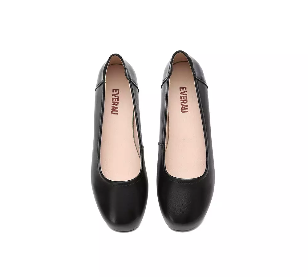 EVERAU Women Leather Round Toe Black Work Ballet Flats Fern