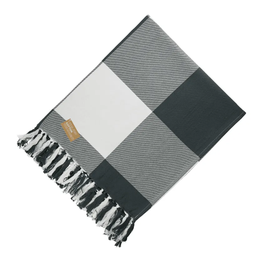 Field & Co Organic Cotton Check Branded Throw Blankets, Charcoal