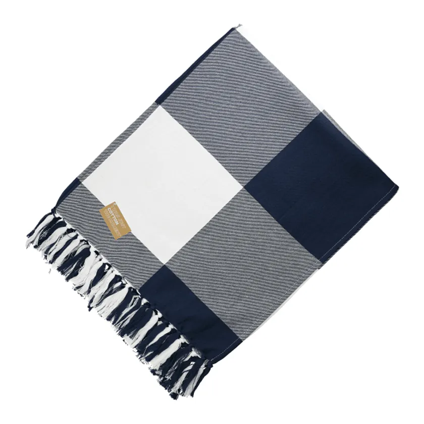 Field & Co Organic Cotton Check Branded Throw Blankets, Navy