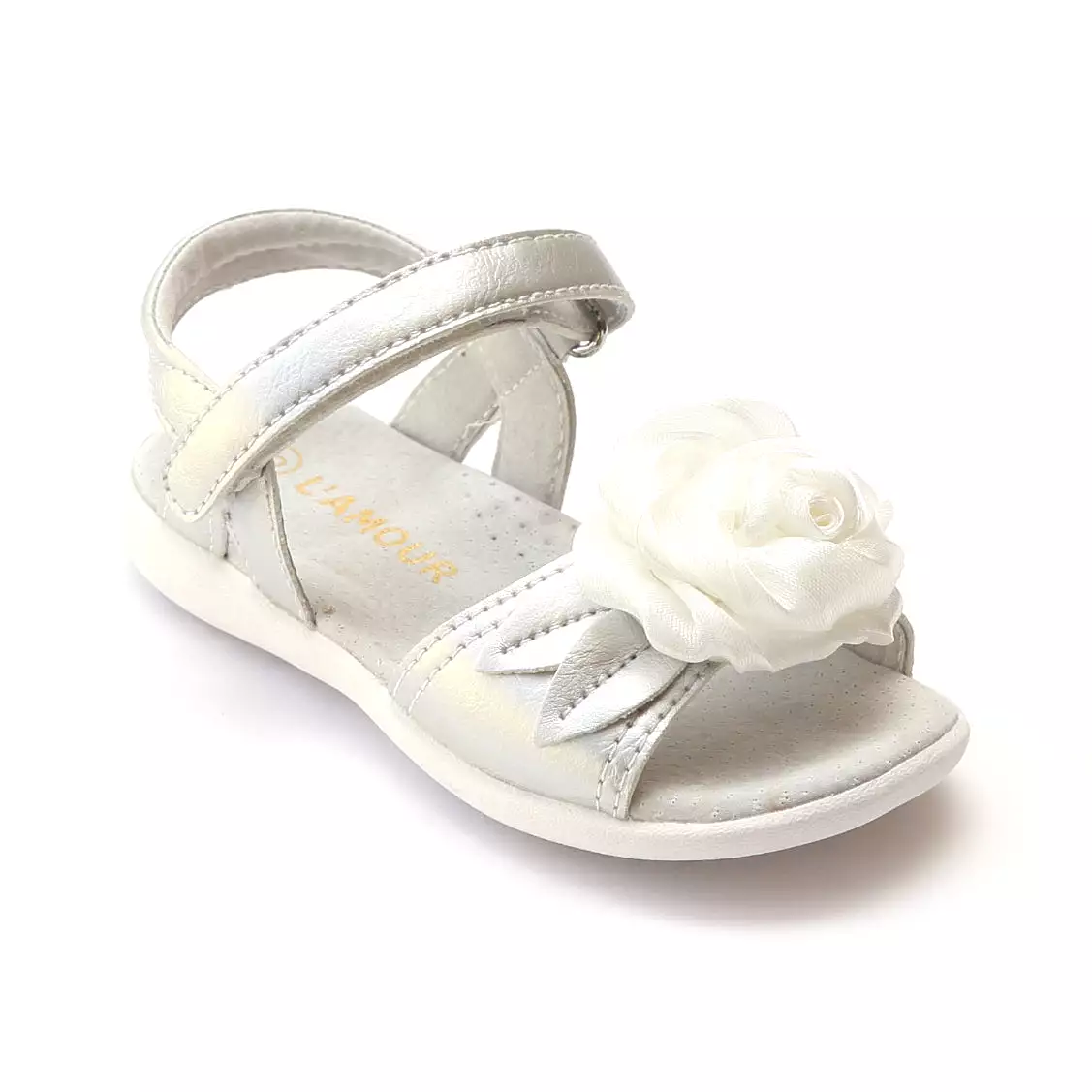 FINAL SALE - L'Amour Girls B600 Decorative Satin Flower Applique Sandals