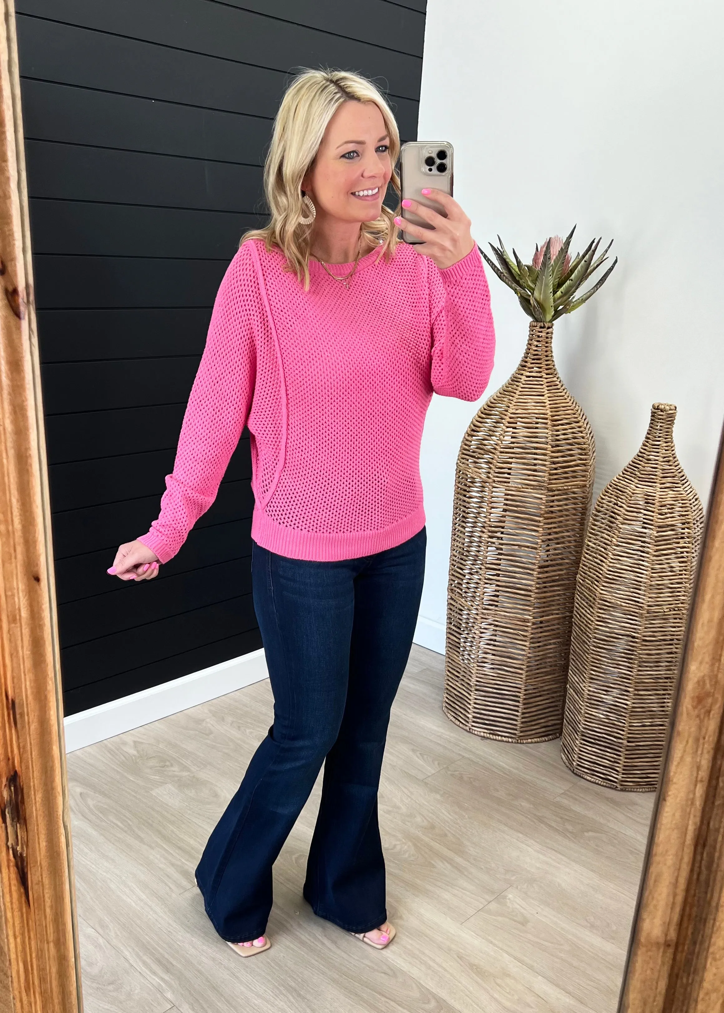 FINAL SALE - Pink Open Knit Top