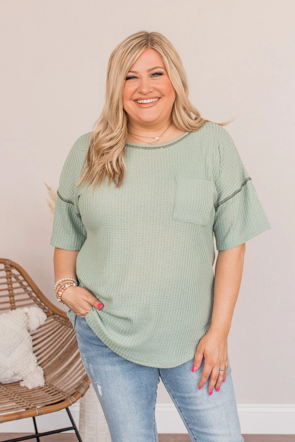 Fresh Ideas Pocket Top- Dusty Sage