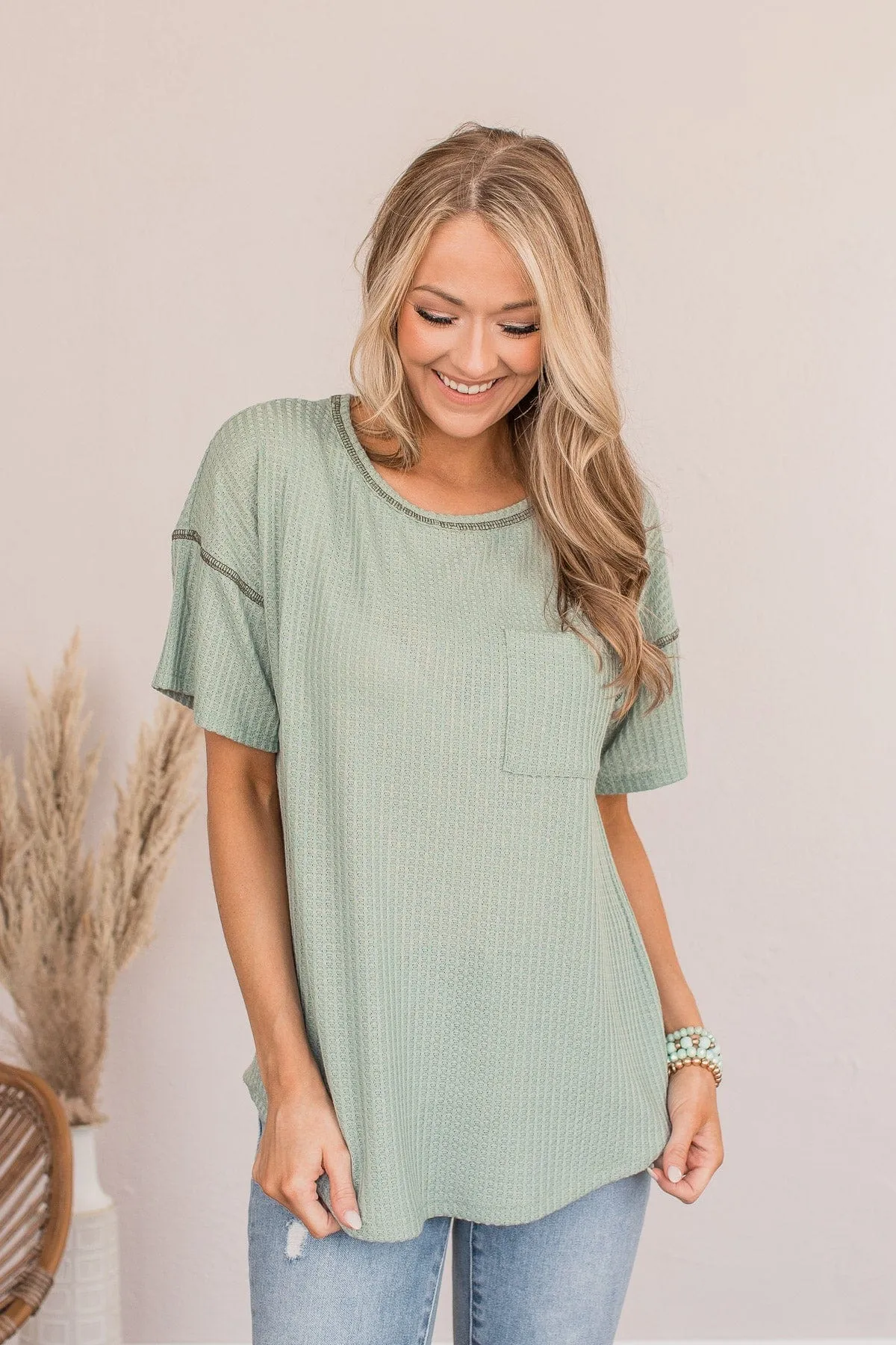 Fresh Ideas Pocket Top- Dusty Sage