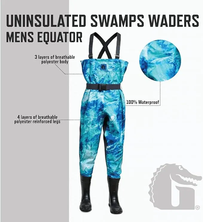 Gator Waders Mens Swamp Off-Road Uninsulated Waders, Mossy Oak Equator, Regular 8 - Mud-Tire Waterproof Boots, Reinforced Legs, 