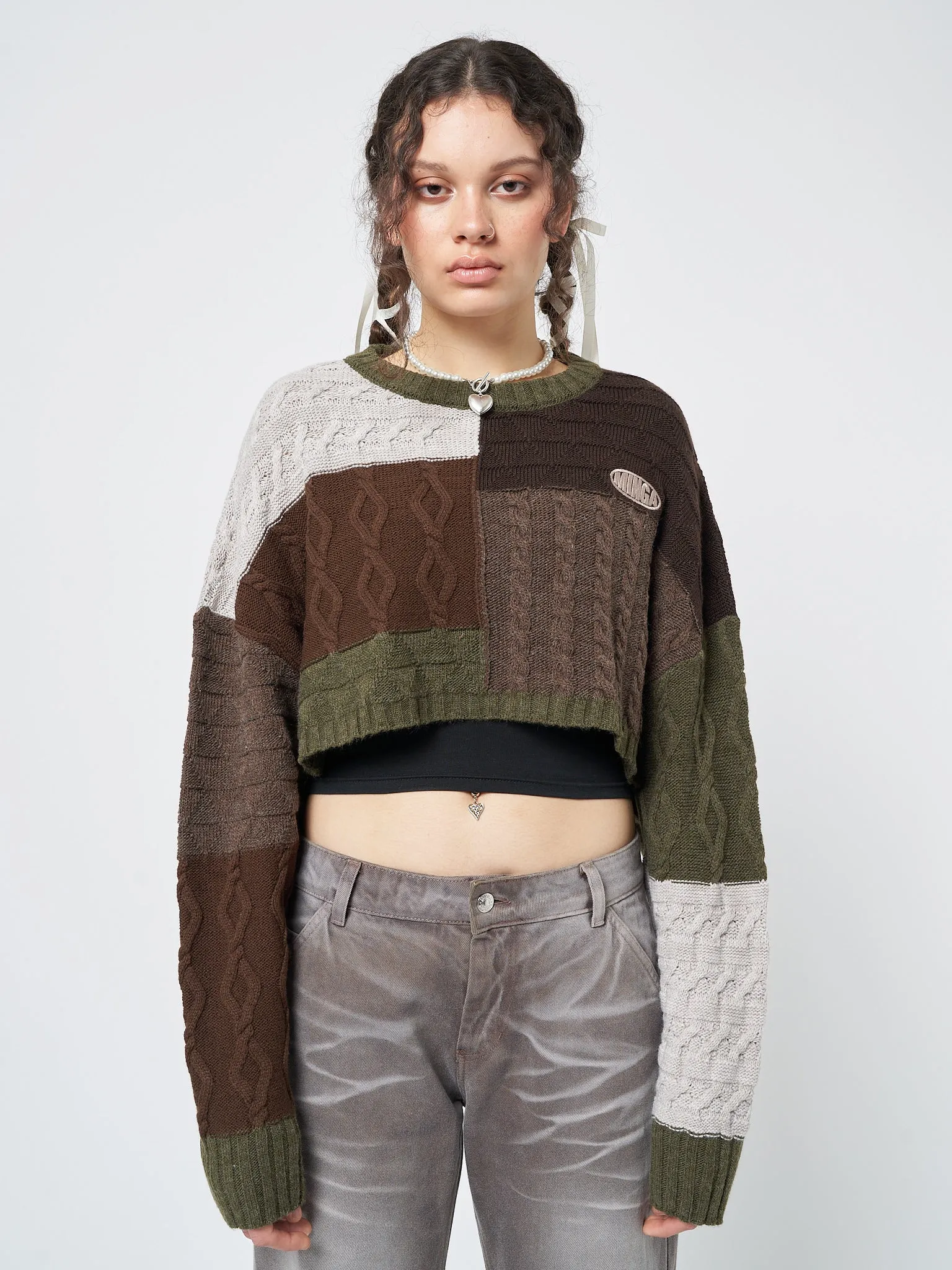 Gigi Patchwork Cable Knit Crop Jumper