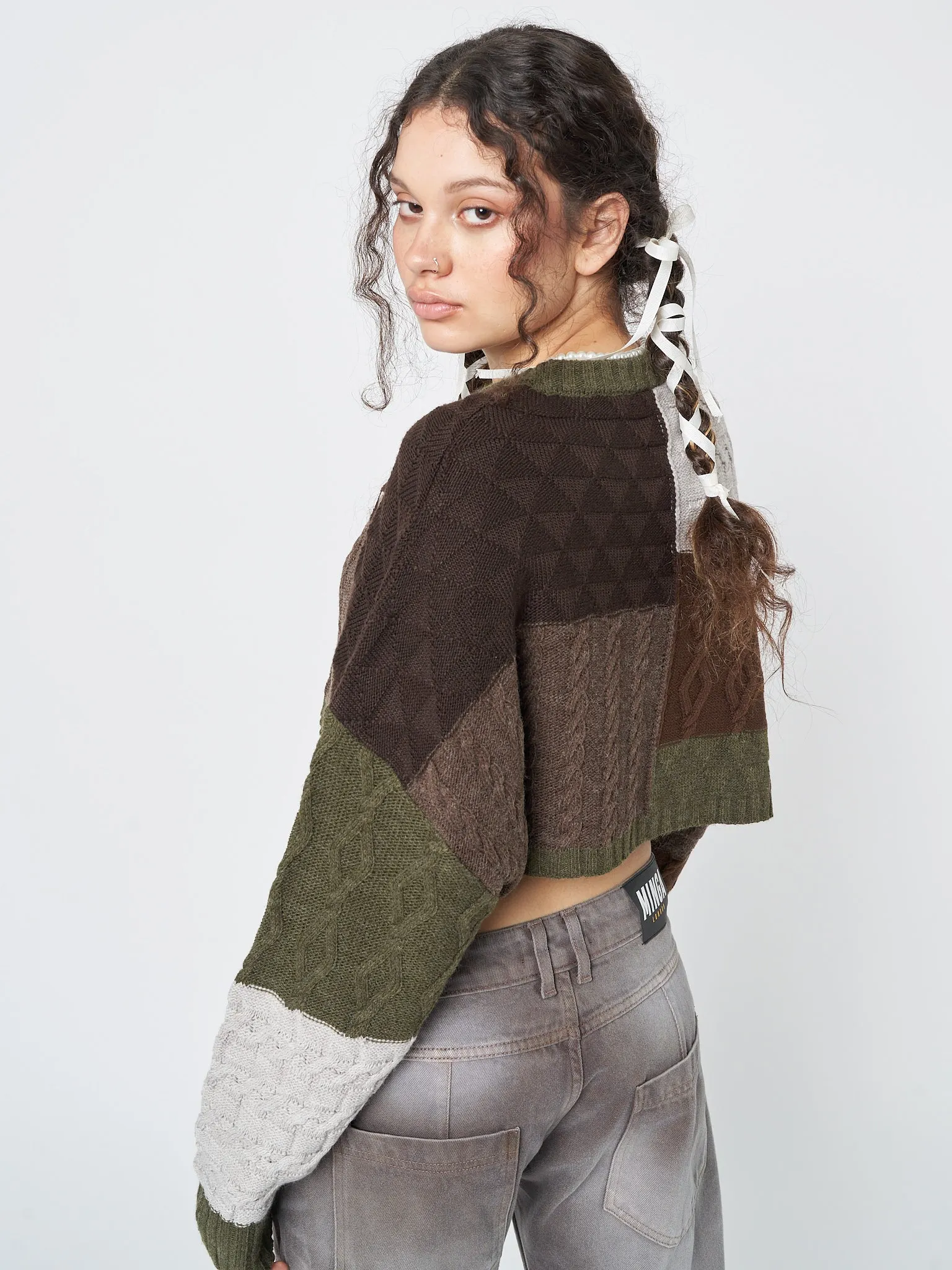 Gigi Patchwork Cable Knit Crop Jumper