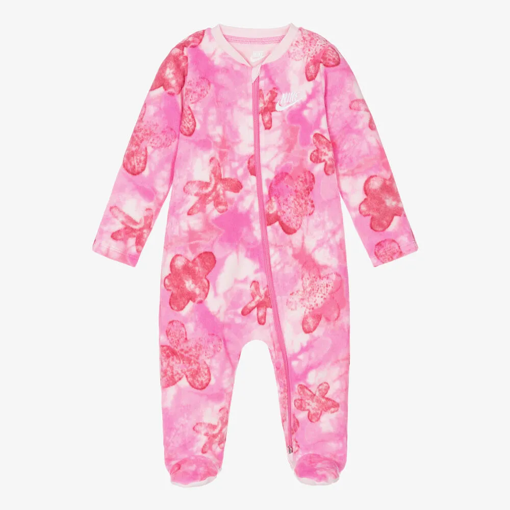 Girls Pink Tie-Dye Fleece Babygrow