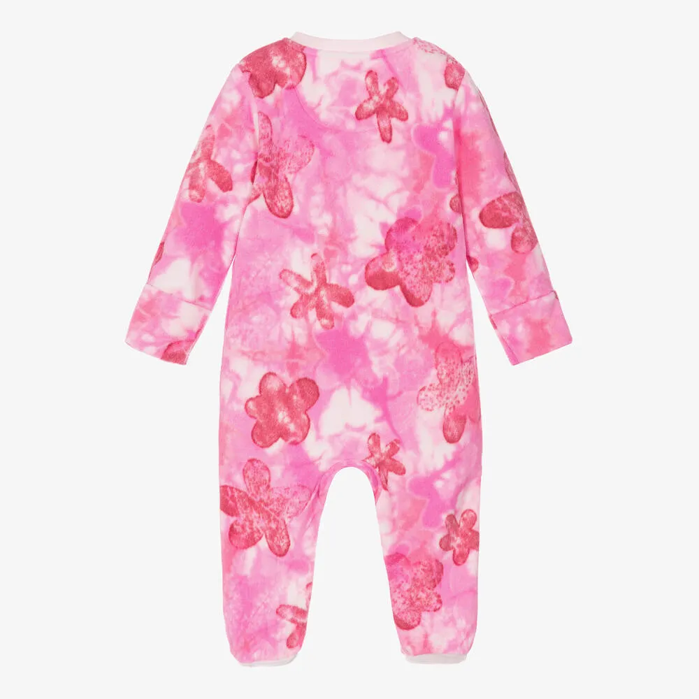 Girls Pink Tie-Dye Fleece Babygrow