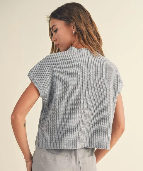 Half Neck Knit Top - Light Blue