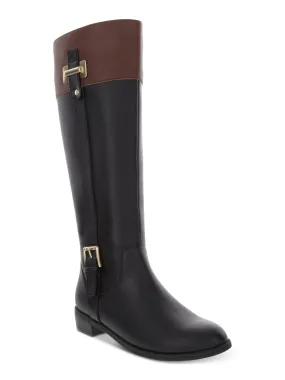 KAREN SCOTT Womens Black Goring Buckle Accent Comfort Deliee2 Round Toe Block Heel Zip-Up Riding Boot M