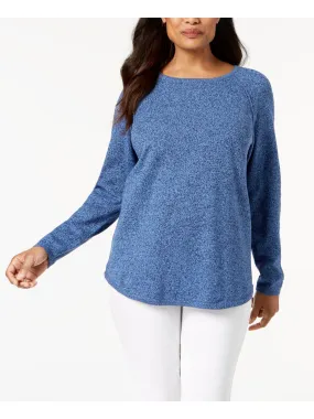 KAREN SCOTT Womens Blue Heather Long Sleeve Jewel Neck T-Shirt