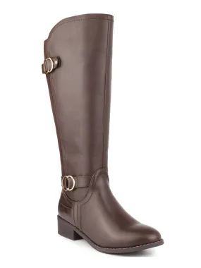 KAREN SCOTT Womens Brown Crocodile Wide Calf Studded Leandraa Almond Toe Block Heel Zip-Up Riding Boot M