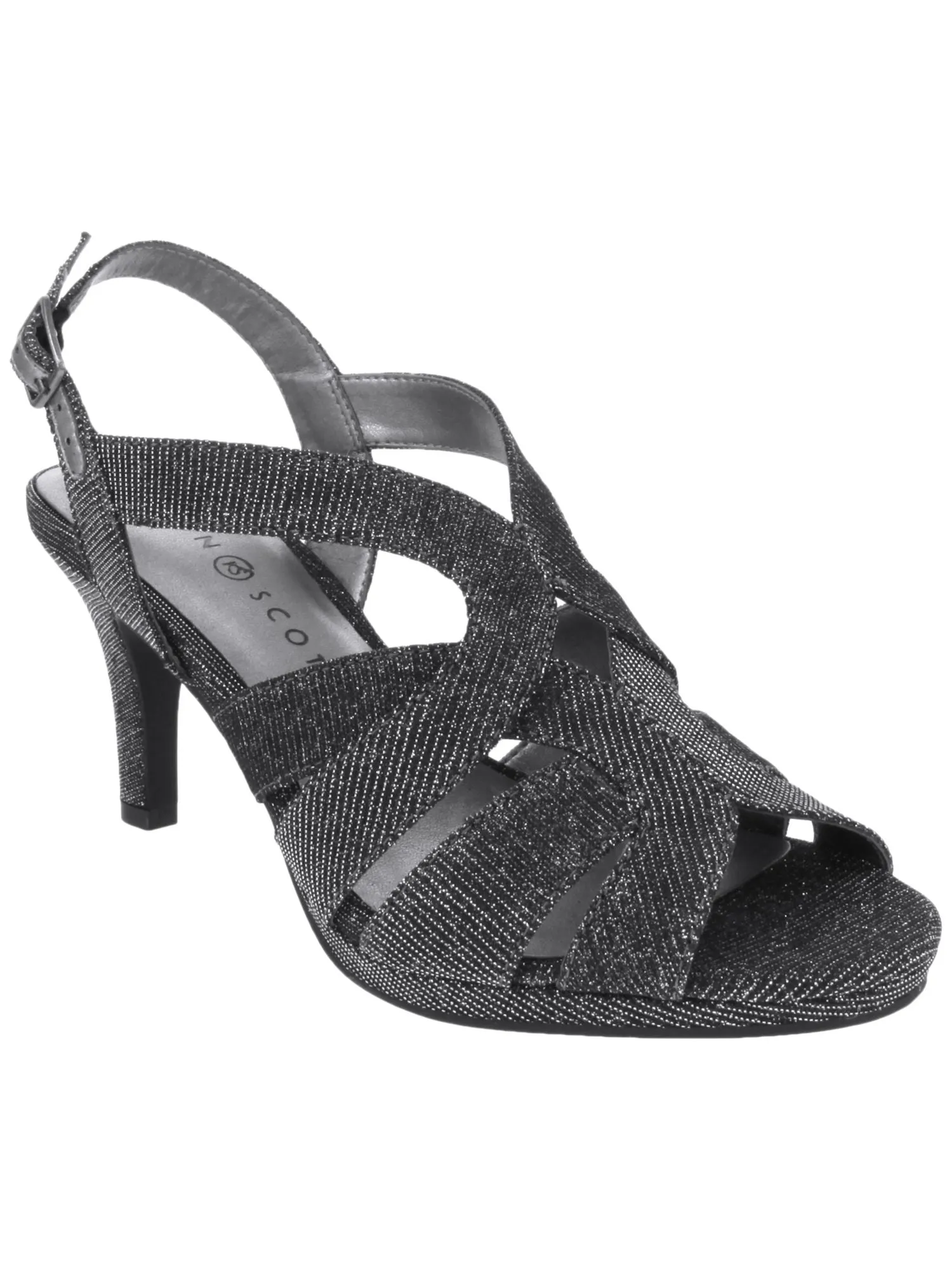 KAREN SCOTT Womens Gray Glitter Cushioned Belindah Peep Toe Stiletto Buckle Dress Sandals Shoes M