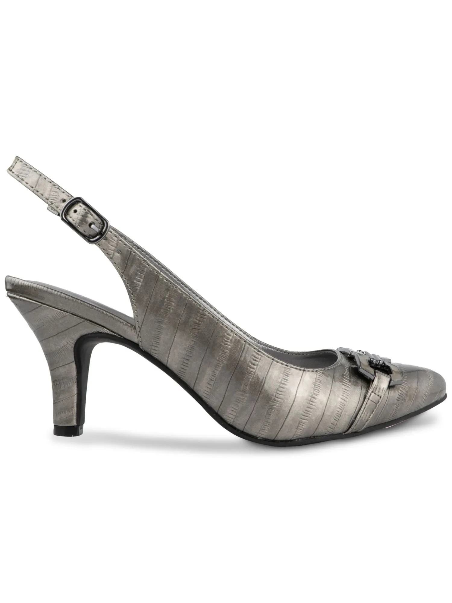 KAREN SCOTT Womens Gray Patterned Hardware Detail Adjustable Padded Gildda Almond Toe Kitten Heel Buckle Dress Slingback M