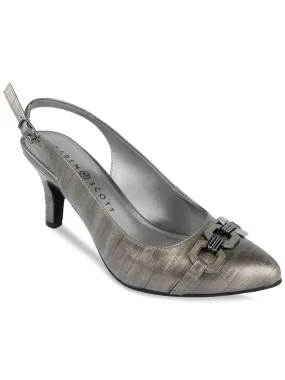 KAREN SCOTT Womens Gray Patterned Hardware Detail Adjustable Padded Gildda Almond Toe Kitten Heel Buckle Dress Slingback M