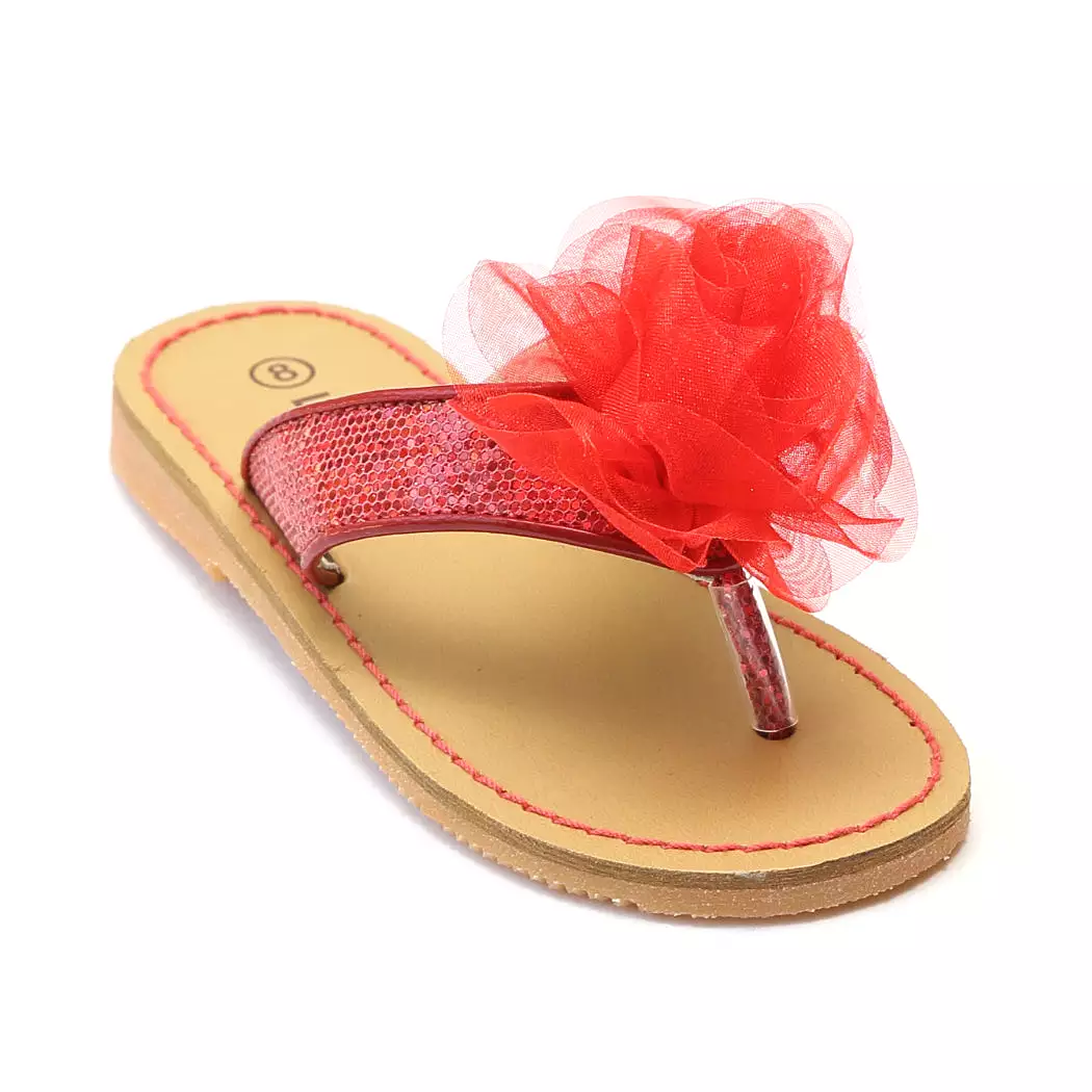 L'Amour Girls Organza Flower Thong Sandals