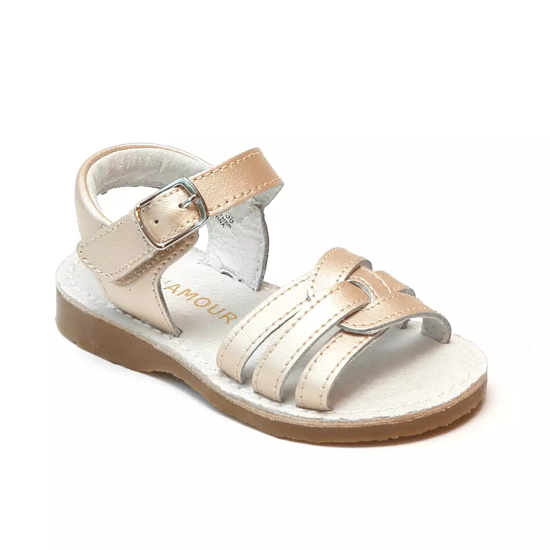 L'Amour Girls Peyton Braided Loop Leather Sandals