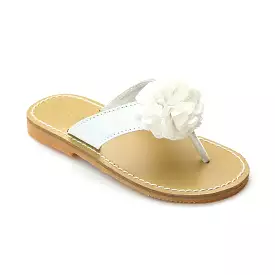 L'Amour Girls White Pom Pom Sandals