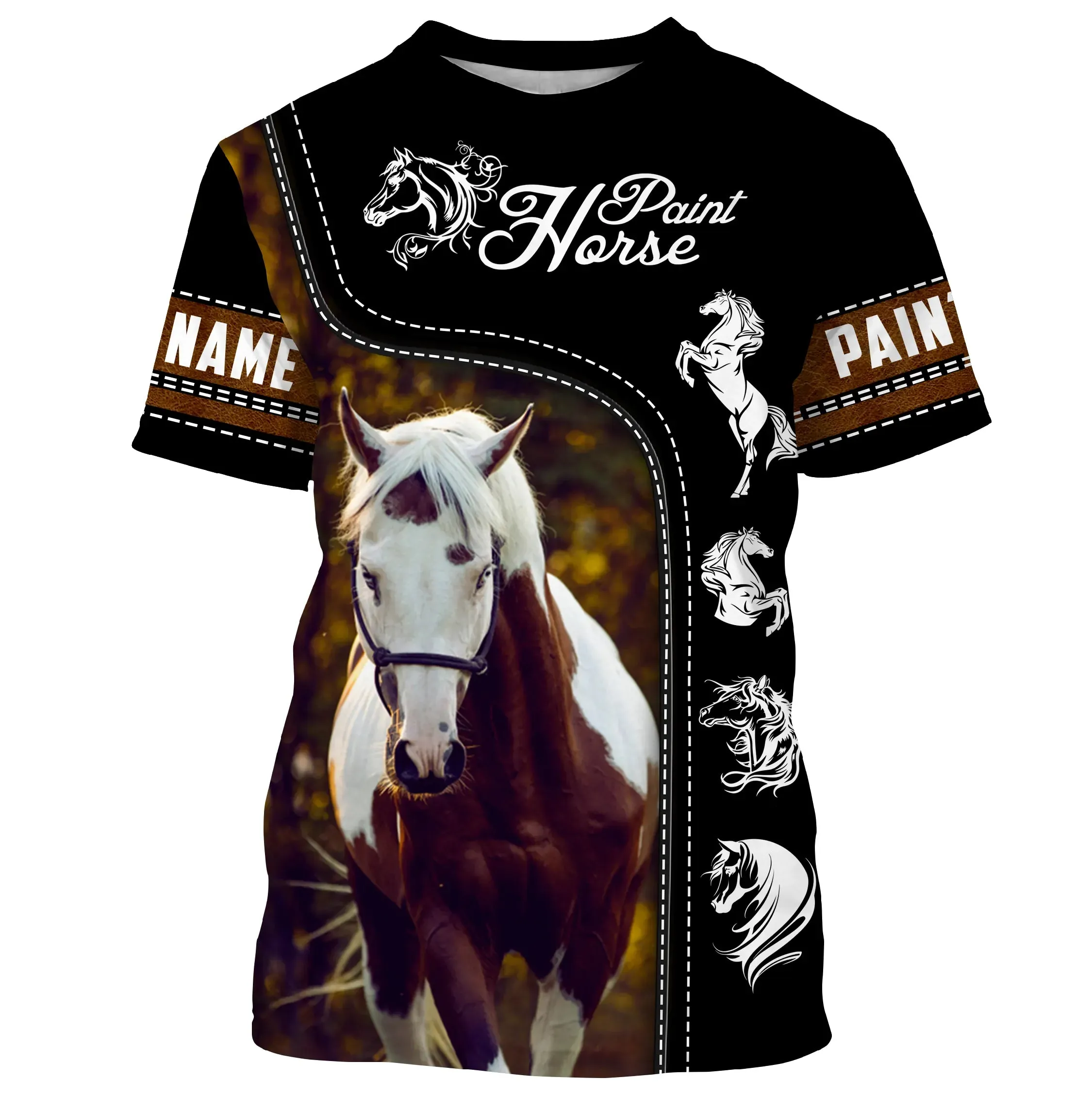 Le Paint Horse, Race de Chevaux Américaine - T-shirt 3D All-Over Personnalisé - Cadeau pour Homme, Femme, Enfant qui Aime Les Ch