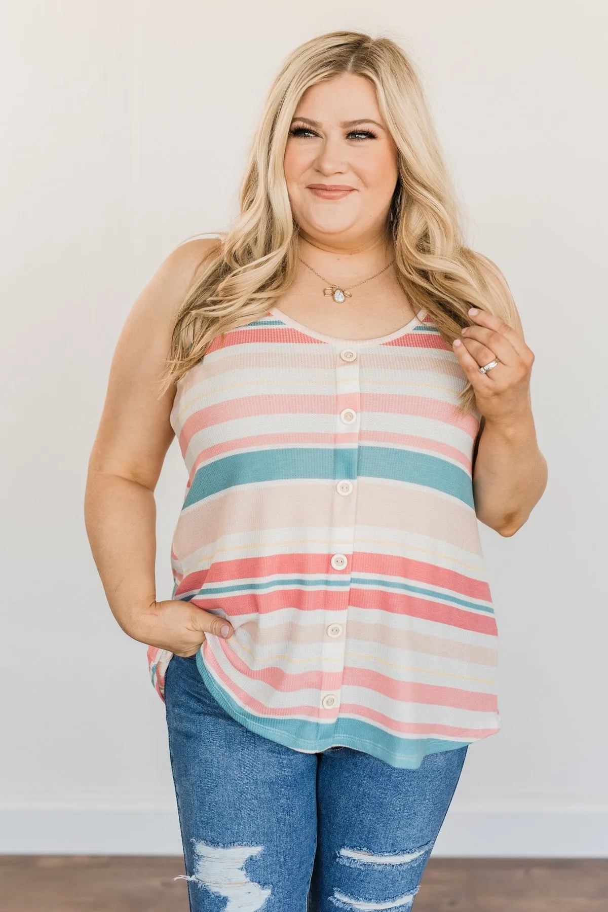 Limitless Love Striped Tank Top- Peach & Coral