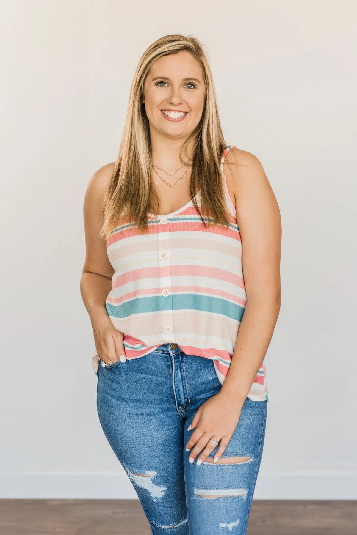 Limitless Love Striped Tank Top- Peach & Coral