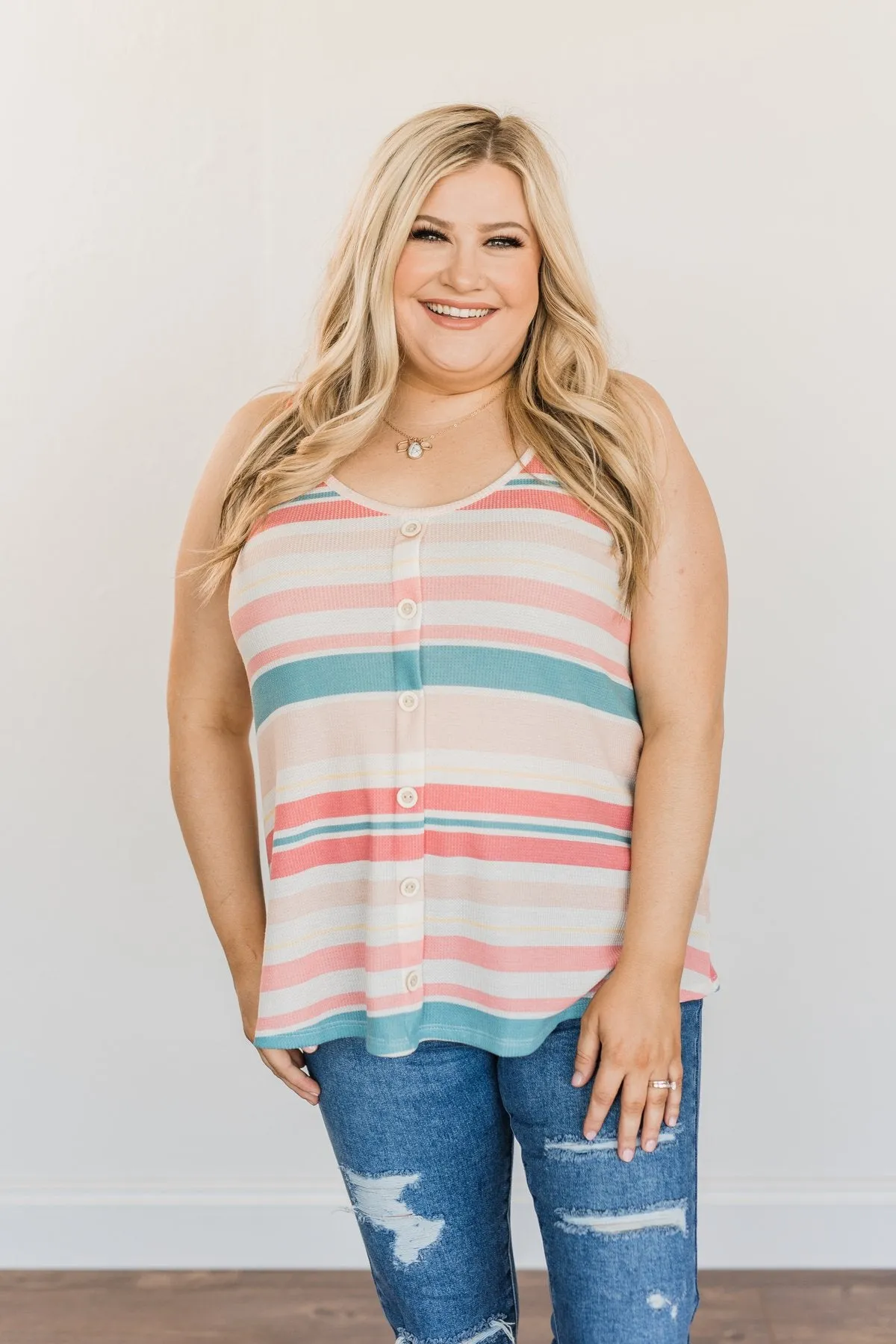 Limitless Love Striped Tank Top- Peach & Coral