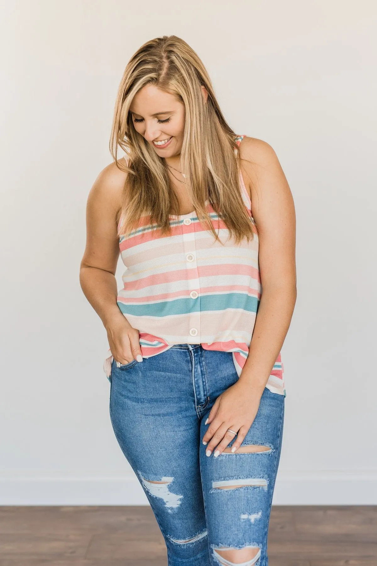 Limitless Love Striped Tank Top- Peach & Coral