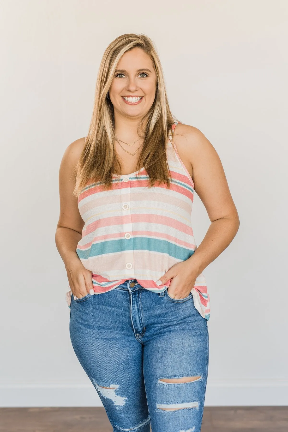 Limitless Love Striped Tank Top- Peach & Coral