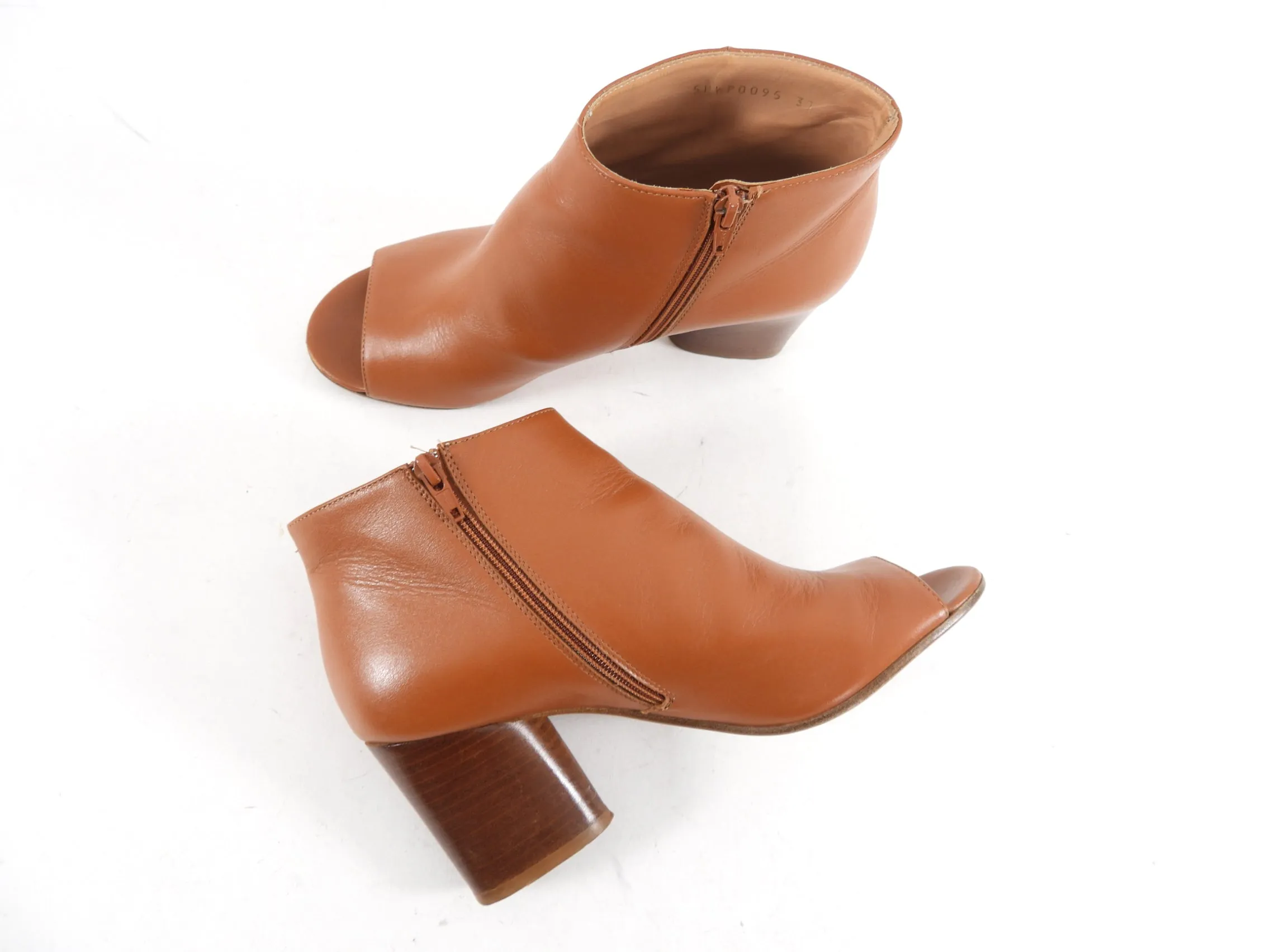 Maison Margiela Tan Brown Peep Toe Leather Booties - 37