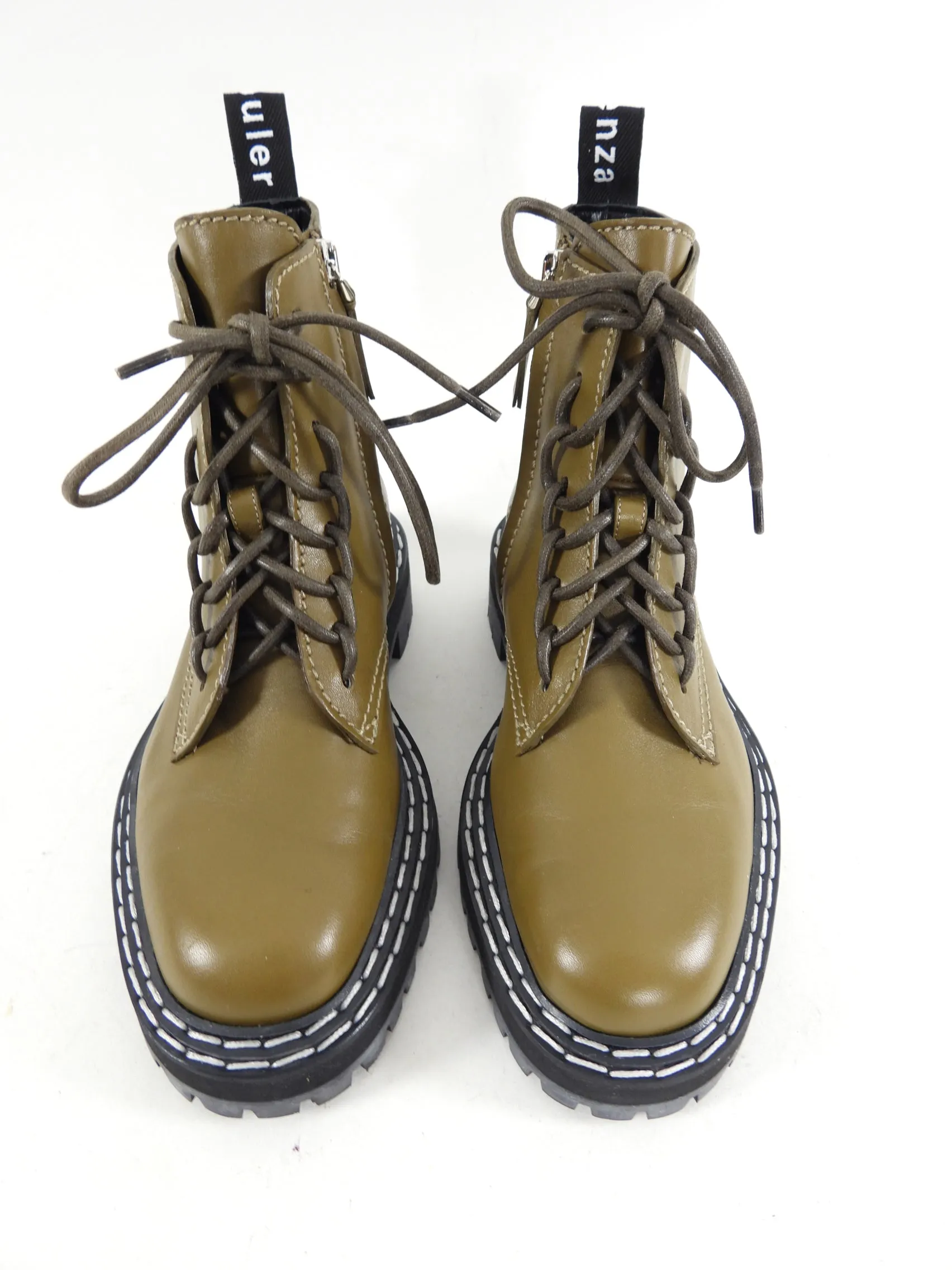 Proenza Schouler Olive Green Leather Ankle Combat Boot - 36