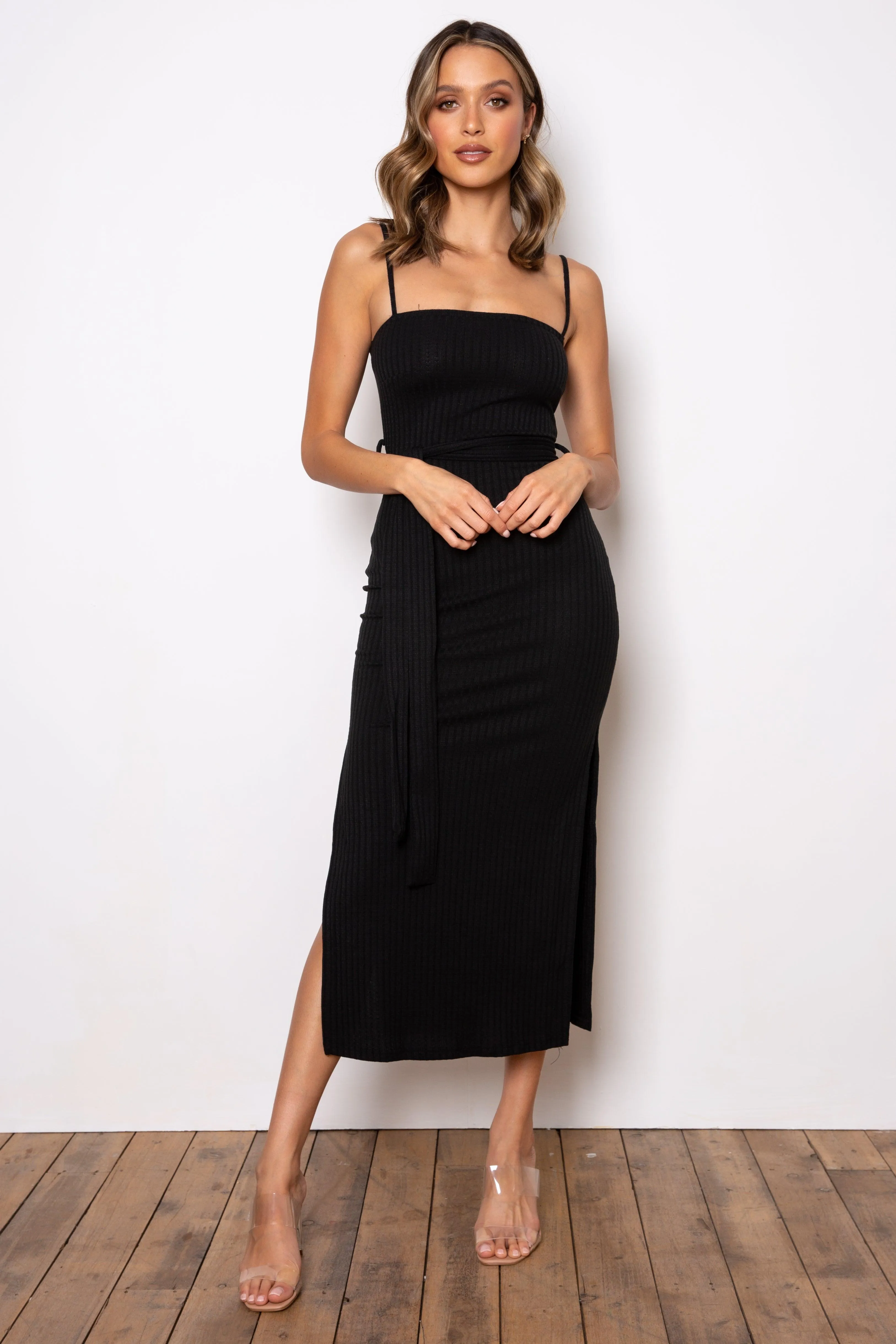 Rib Midi Dress - Black