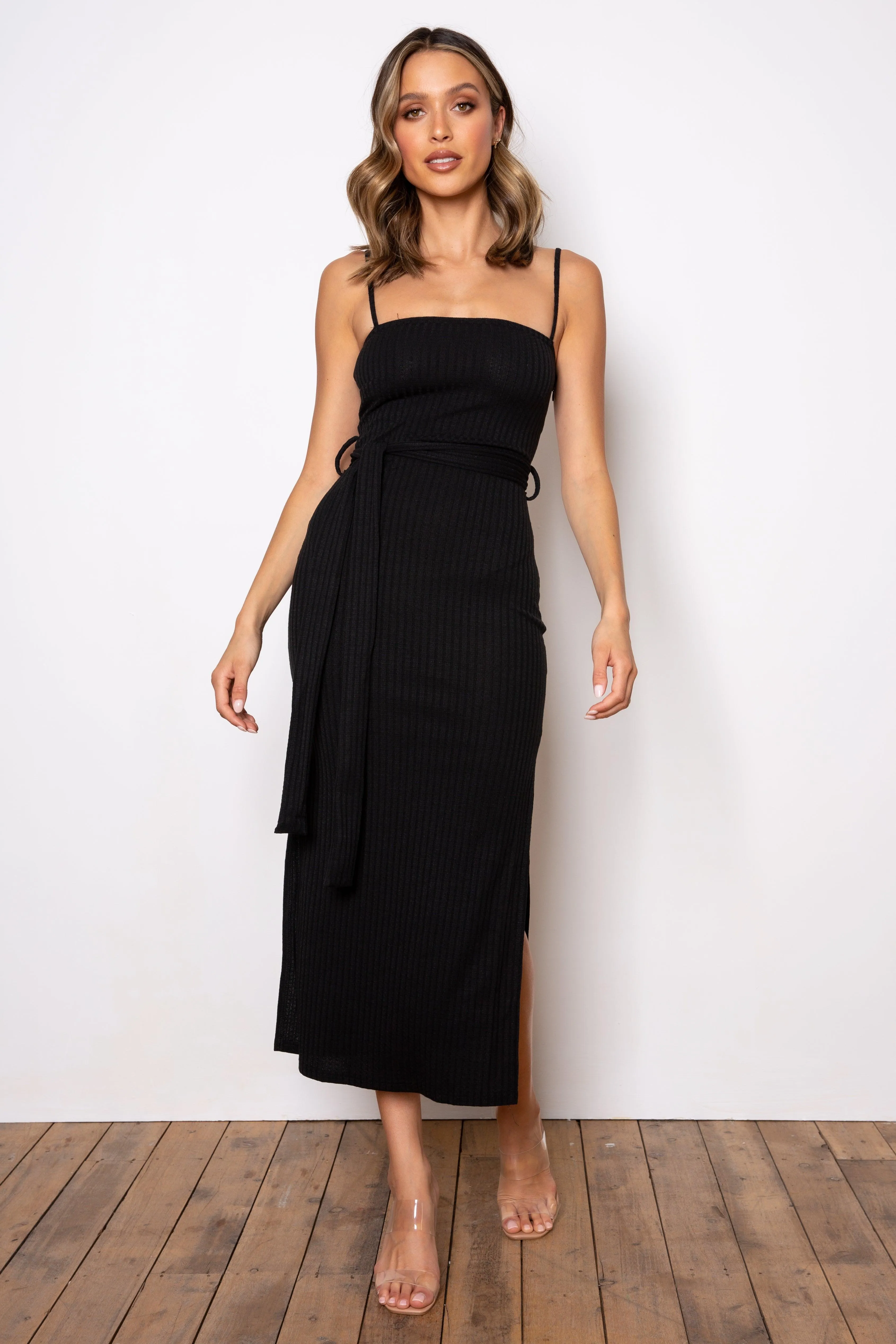 Rib Midi Dress - Black