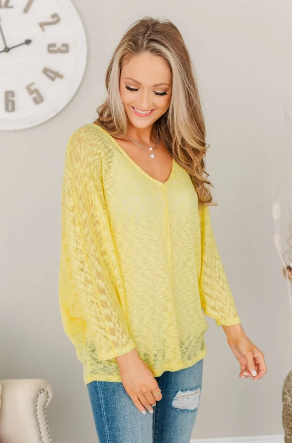 Seeking Sunshine Dolman Sleeve Knit Top- Lemon Yellow