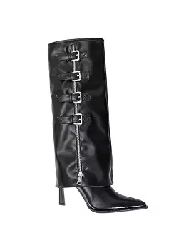 Side Zipper Knee High Fold Over Stiletto Heel Boots