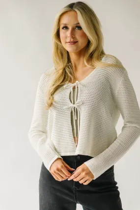 The Lamesa Textured Tie Cardigan in Ivory