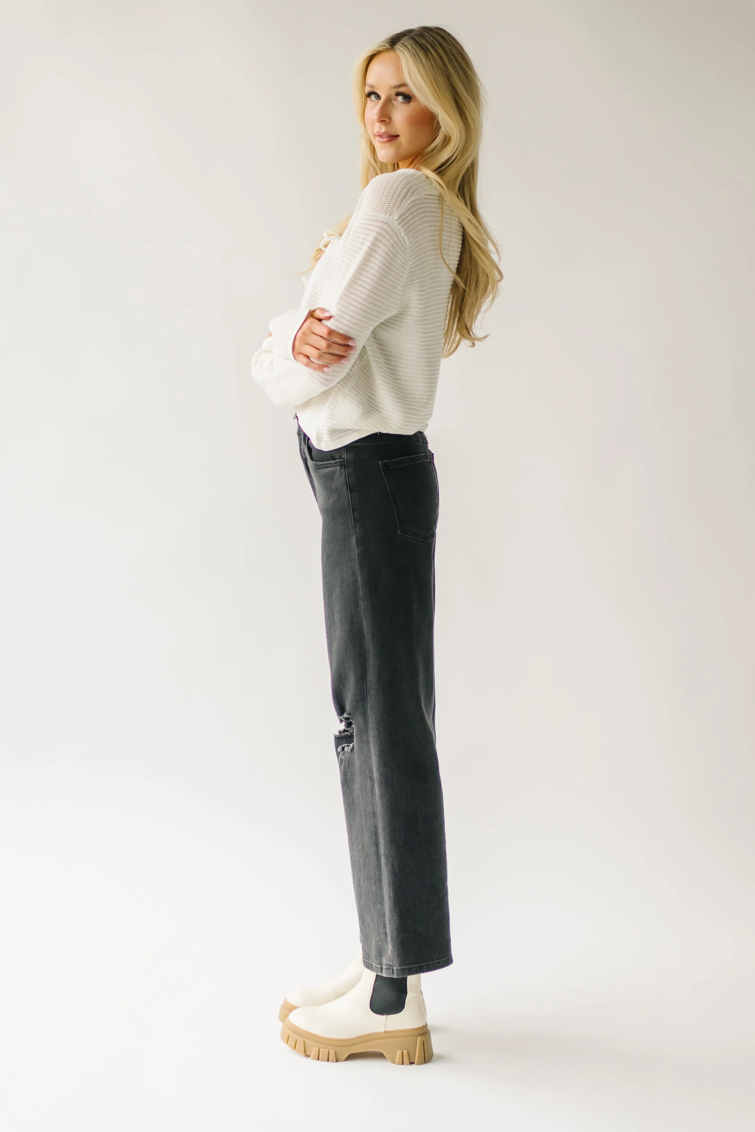 The Lamesa Textured Tie Cardigan in Ivory