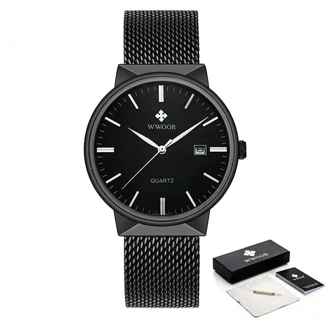 Ultra Thin Waterproof Date Wrist Watch With Box Pack