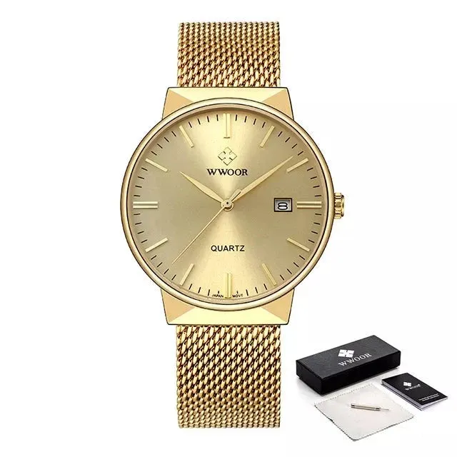 Ultra Thin Waterproof Date Wrist Watch With Box Pack