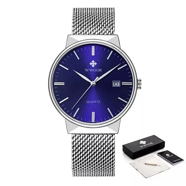 Ultra Thin Waterproof Date Wrist Watch With Box Pack