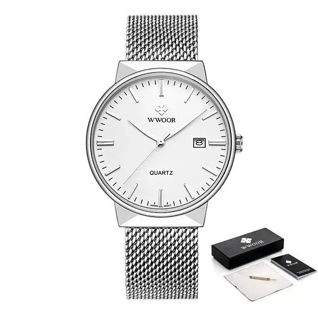 Ultra Thin Waterproof Date Wrist Watch With Box Pack