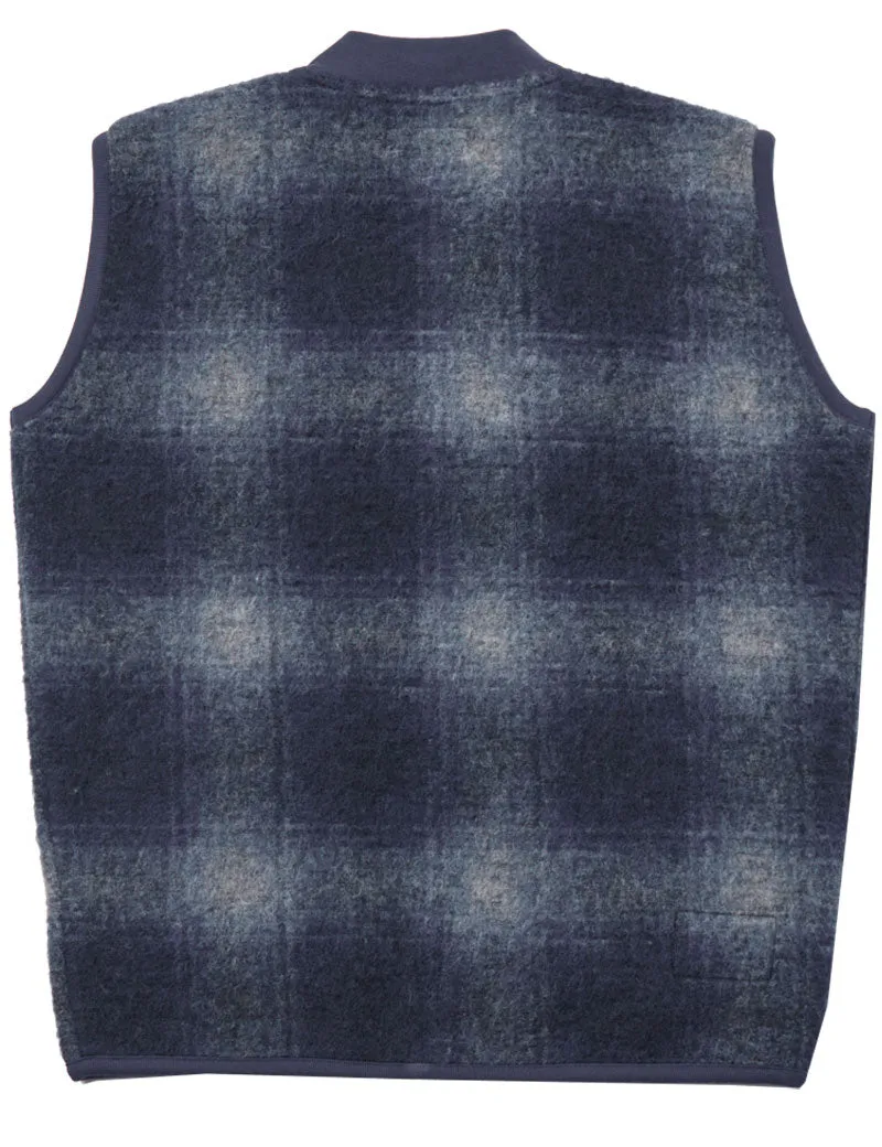 Universal Works Zip Waistcoat Navy Grey Fresco Fleece