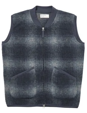 Universal Works Zip Waistcoat Navy Grey Fresco Fleece