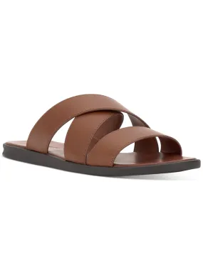 VINCE CAMUTO Mens Brown Crisscross Upper Straps Goring Padded Waely Open Toe Slip On Leather Slide Sandals Shoes M